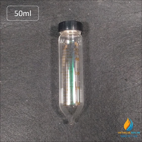 Ống ly tâm thủy tinh đáy nhọn, dung tích 5ml, nắp vặn, vạch chia chịu lực quay cao