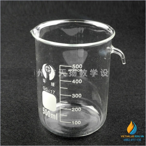 Cốc thủy tinh có vòi tràn, vạch chia, dung tích 500ml, hãng Bomex