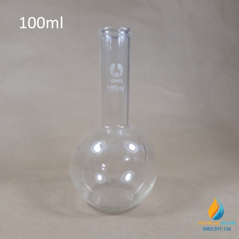 Bình cầu thủy tinh đáy tròn, cổ dài, không nhánh chiết, 100ml