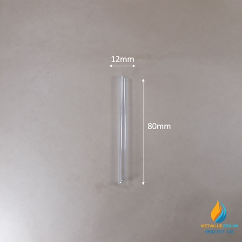 Ống nghiệm thủy tinh, không chia vạch, không nắp, 12x80mm