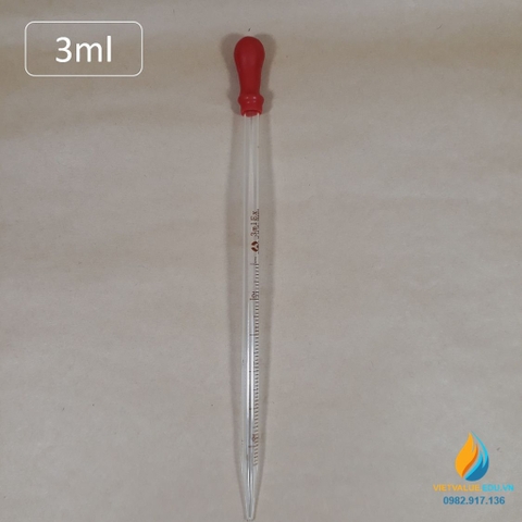 Ống hút thủy tinh vạch chia, bầu cao su đỏ, dung tích hút 1ml, dài 20cm