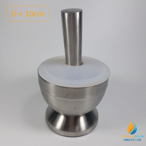 Bộ cối chày inox 304 thép không gỉ, nghiền mẫu, đường kính miệng 10 cm