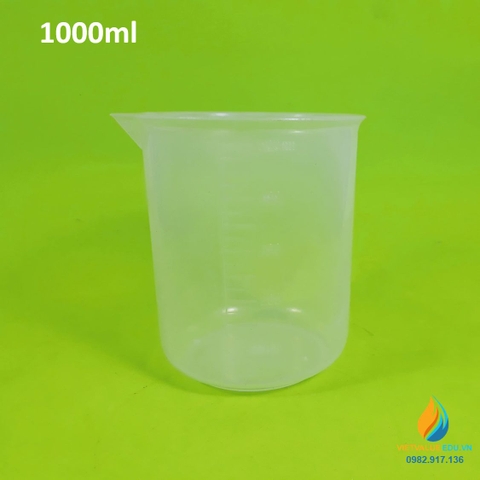 Ca đong hóa chất, bằng nhựa, có chia vạch, không có quai, có mỏ 1000ml