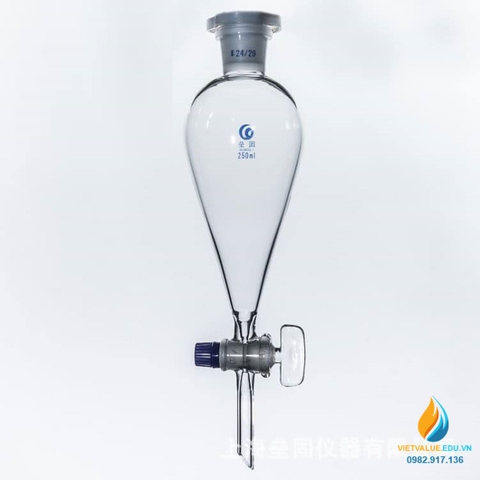 Bình lắng gạn quả lê, phễu tách hình quả lê, khóa thủy tinh, dung tích 250ml