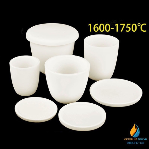 Cốc nung bằng nhôm oxit 200ml, có nắp, chịu nhiệt 1600 độ C đến 1800 độ C