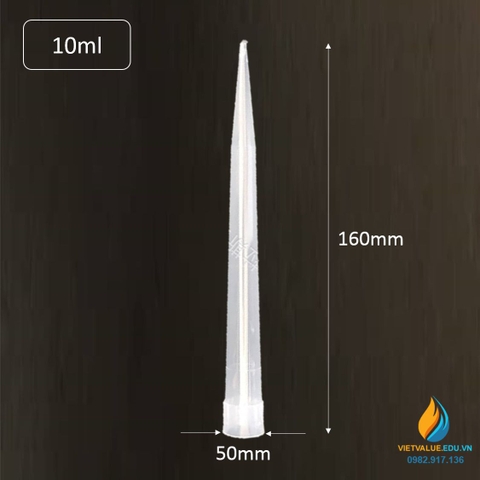 Đầu tip 10ml miệng 15mm dài 160mm, cho micropipet 10ml, túi 100 cái