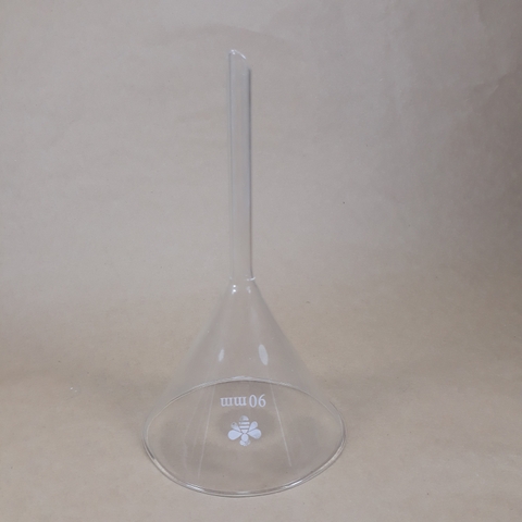 Phễu thủy tinh rót hóa chất đường kính miệng 100mm, phễu rót thủy tinh