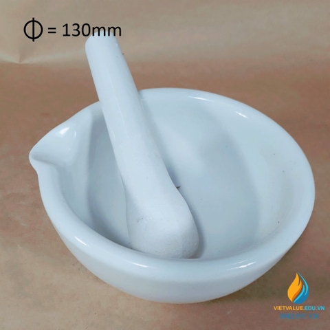 Cối chày sứ nghiền mẫu chất phòng thí nghiệm, đường kính 13cm