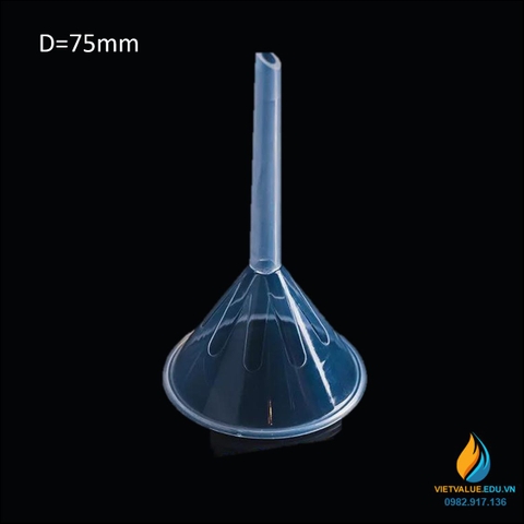 Phễu rót hóa chất đường kính phễu 75mm, nhựa PP trắng cổ