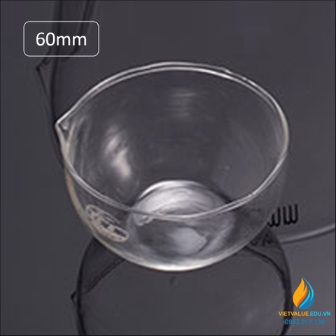 Bát thủy tinh bay hơi đáy phẳng đường kính miệng 60mm, có mỏ rót