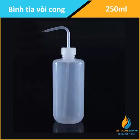 Bình tia nắp trắng, vòi cong, dung tích 250ml, nhựa PP  có vạch chia