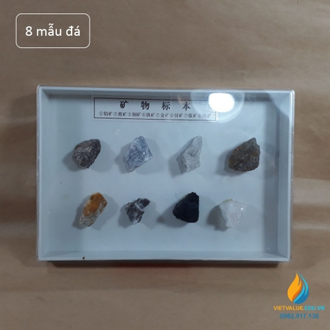 Bộ 8 mẫu đá quặng tự nhiên, mẫu đá tự nhiên nghiên cứu khoa học địa chất