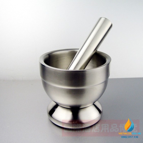 Bộ cối chày inox 304 thép không gỉ, nghiền mẫu, đường kính miệng 10 cm