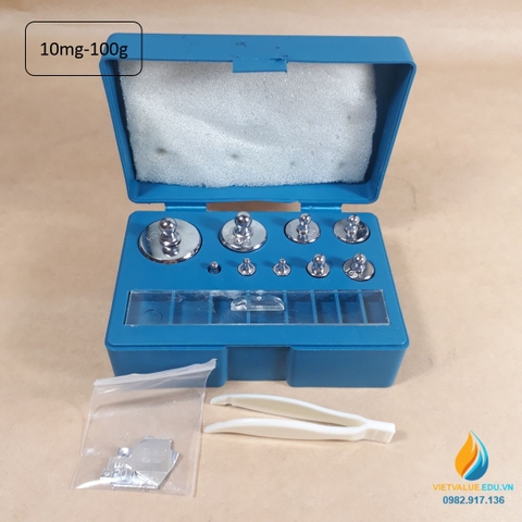Bộ gia trọng thép mạ crôm từ 10mg-100g không gỉ, bộ gồm 9 quả gia trọng, phạm vi đo từ 10mg đến 210gam