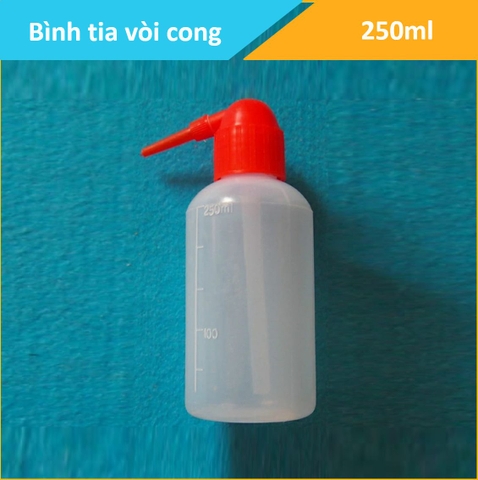 Bình tia nắp đỏ, vòi cong, dung tích 250ml, nhựa PP có vạch chia