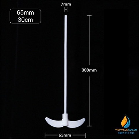 Cánh khuấy nhựa PTFE 2 cạnh lưỡi liềm, kích thước lưỡi 65mm, dài 30cm