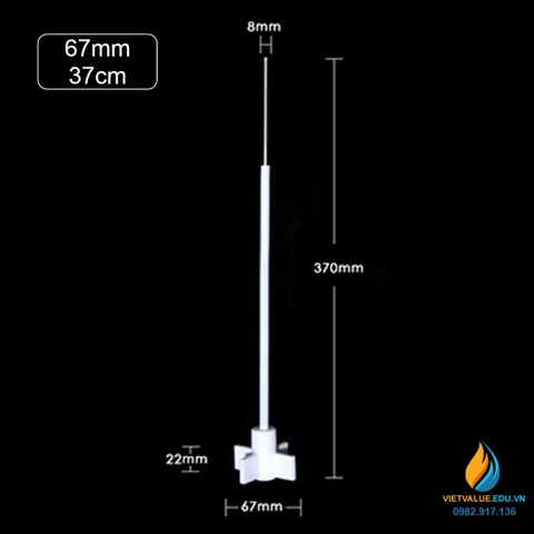 Cánh khuấy nhựa PTFE 2 lưỡi 4 cạnh dài 67mm, chiều dài 37cm