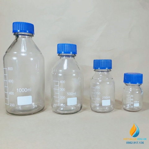 Chai trung tính nắp vặn xanh, vạch chia trong suốt dung tích 100ml