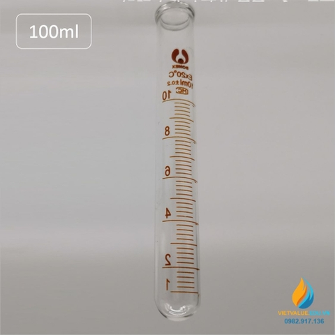 Ống nghiệm thủy tinh 100ml có vạch chia, đáy ống nghiệm tròn, chịu nhiệt độ cao