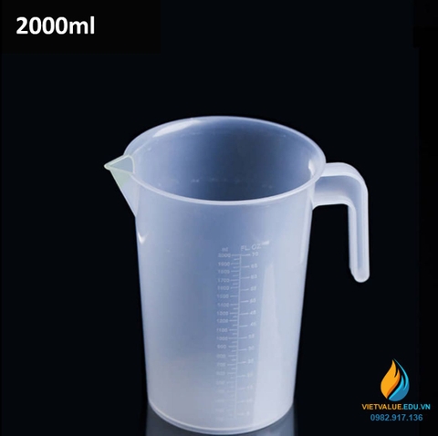Cốc đong hóa chất bằng nhựa PP trong, thành cao, dung tích 2000ml