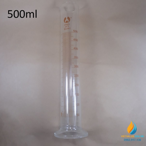 Ống đong thủy tinh có chân đế, chia vạch, 500ml