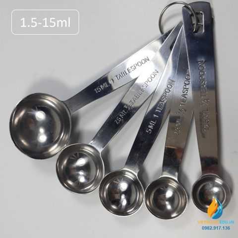 Bộ 5 muỗng inox 304 từ 1.5ml đến 5ml định lượng pha chế