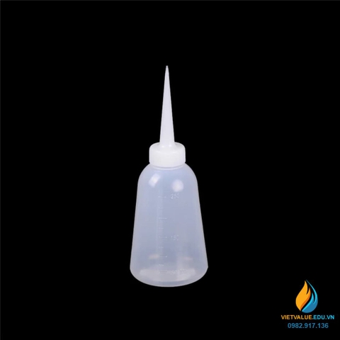 Bình tia vòi thẳng 250ml, nhựa PP màu cổ trắng trong suốt, vạch chia