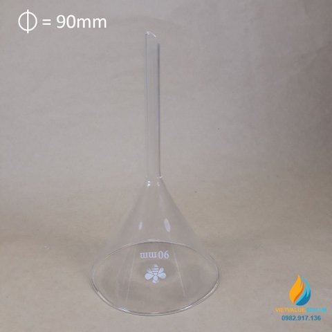 Phễu rót thủy tinh, rót hóa chất, đường kính miệng 75mm, phễu thủy tinh