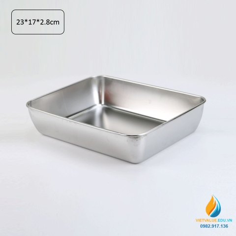 Khay Inox thành cao kích thước 23*17*2.8cm, Inox 304 không gỉ, thành dày