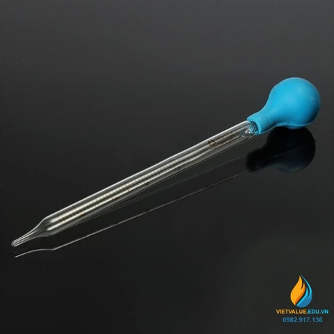 Pipet hút thủy tinh, ống hút chia vạch 10ml, bầu cao su, dài 23cm