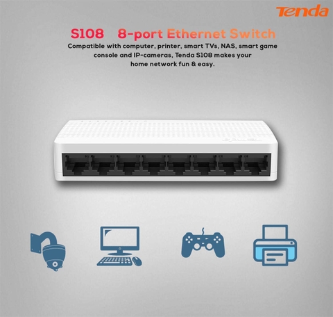 Switch Tenda S108 8-Port (100Mbps) chính hãng