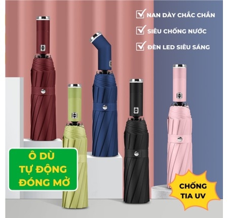 Dù Đi Mưa 2 Chiều Tự Động Xếp Gọn Có Đèn Pin