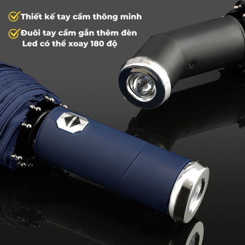 Dù Đi Mưa 2 Chiều Tự Động Xếp Gọn Có Đèn Pin