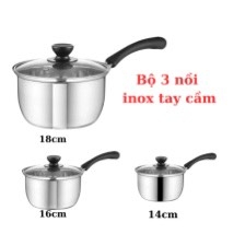 Bộ Nồi 3 Món inox Có Tay Cầm Mặt Kính