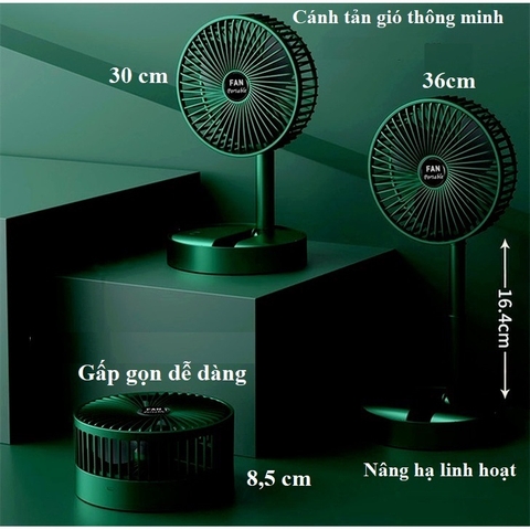 Quạt Sạc Super FS-21 Để Bàn Gấp Gọn