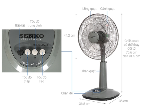 Quạt đứng lỡ Senko L-1638 chính hãng