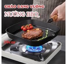 Chảo Nướng Vuông Chống Dính 22cm Cán Gỗ