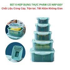 Set 5 Hộp Kèm Rổ Có Nắp Trong Suốt