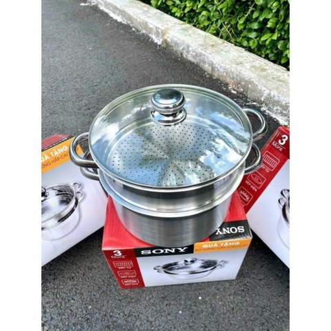 Bộ Nồi Hấp Sony 2 Tầng 26cm Mặt Kính
