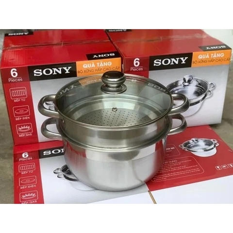 Bộ Nồi Hấp Sony 2 Tầng 26cm Mặt Kính
