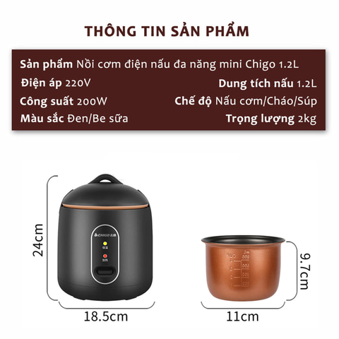 Nồi Cơm Điện Mini Chigo 1.2L