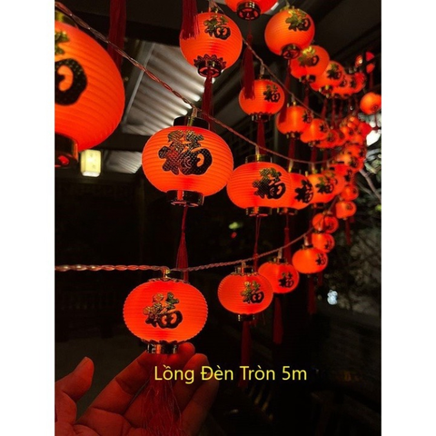 Dây Đèn Led Lồng Đèn Ngang Tròn 5m 16 Bóng 8cm