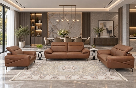 Bộ sofa da thật 05741/FL LLP COL 0717 màu da bò, tựa đầu nâng hạ tại MELINH FURNITURE