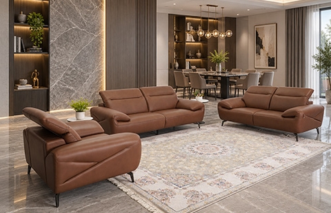 Bộ sofa da thật 05741/FL LLP COL 0717 màu da bò, tựa đầu nâng hạ tại MELINH FURNITURE