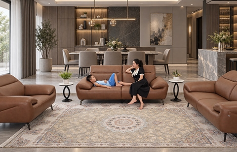 Bộ sofa da thật 05741/FL LLP COL 0717 màu da bò, tựa đầu nâng hạ tại MELINH FURNITURE