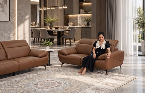 Bộ sofa da thật 05741/FL LLP COL 0717 màu da bò, tựa đầu nâng hạ tại MELINH FURNITURE
