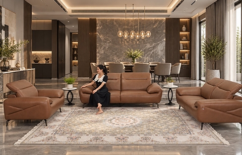 Bộ sofa da thật 05741/FL LLP COL 0717 màu da bò, tựa đầu nâng hạ tại MELINH FURNITURE