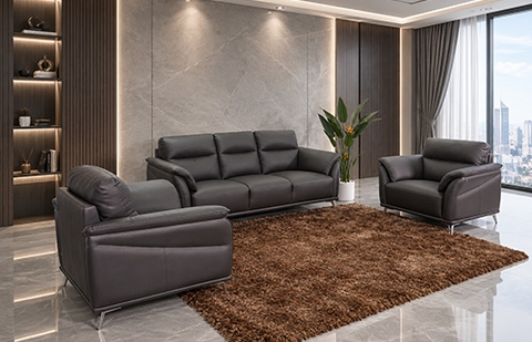 Bộ sofa da thật 05802/HL LRM Col 1250 màu da bò, ghế 3 chỗ và ghế đơn tại MELINH FURNITURE