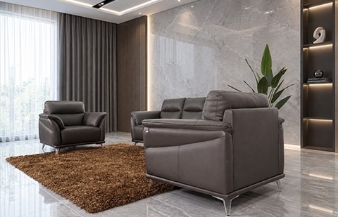 Bộ sofa da thật 05802/HL LRM Col 1250 màu da bò, ghế 3 chỗ và ghế đơn tại MELINH FURNITURE