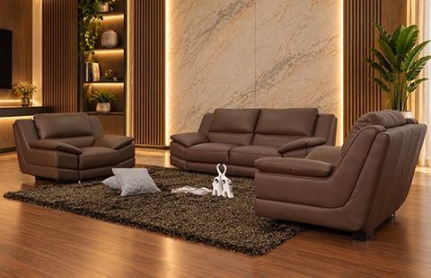 Bộ sofa da thật 191LX/GM5292 màu nâu hồ đào (Pecan) tại MELINH FURNITURE
